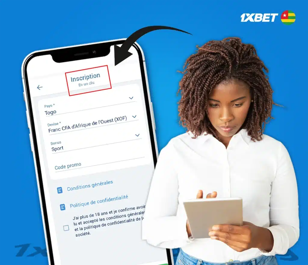 Inscription en 1 clic sur 1xBet Togo