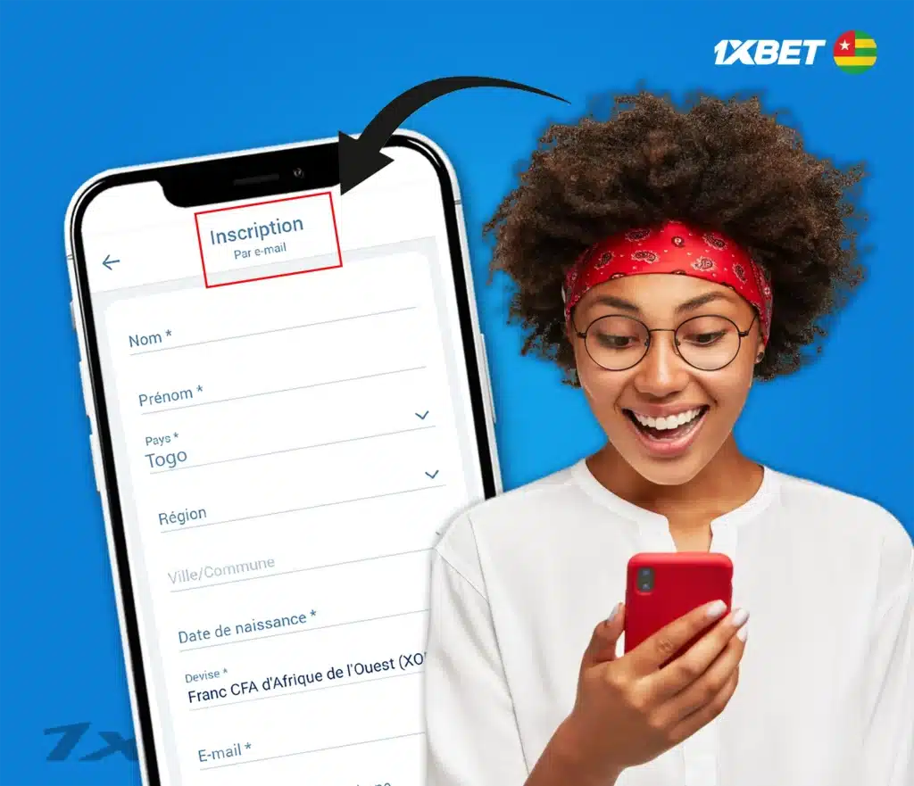 Inscription par e-mail sur 1xBet Togo