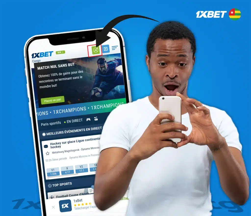 Inscription via l'application mobile 1xBet