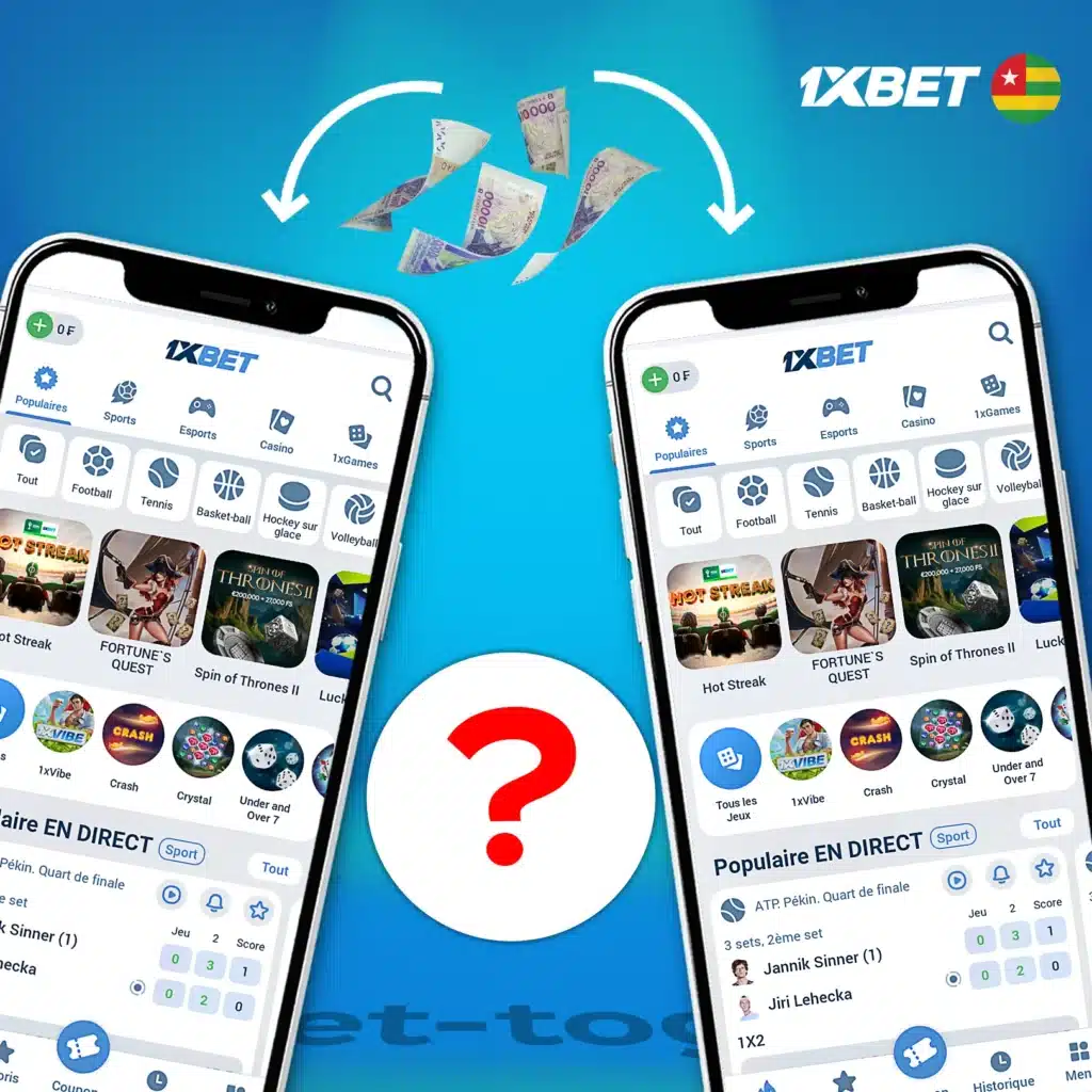 L'argent peut-il être transféré entre les comptes de jeu sur 1xBet Togo