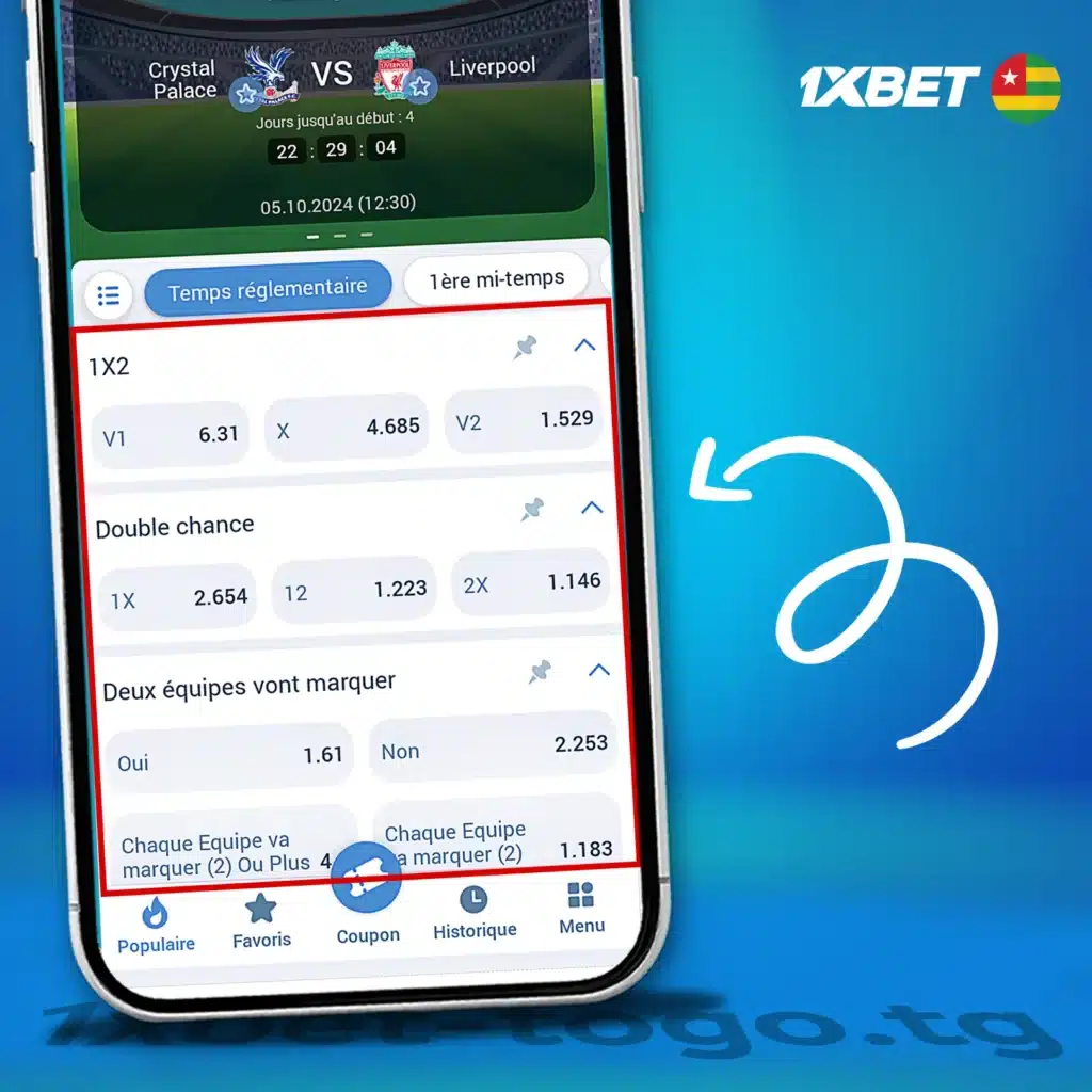 Quelles sont les cotes sur 1xBet Togo