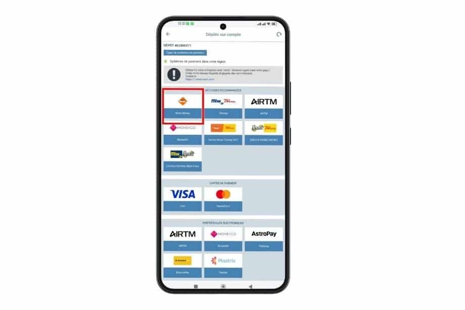 Choisissez Moov Money comme méthode de paiement